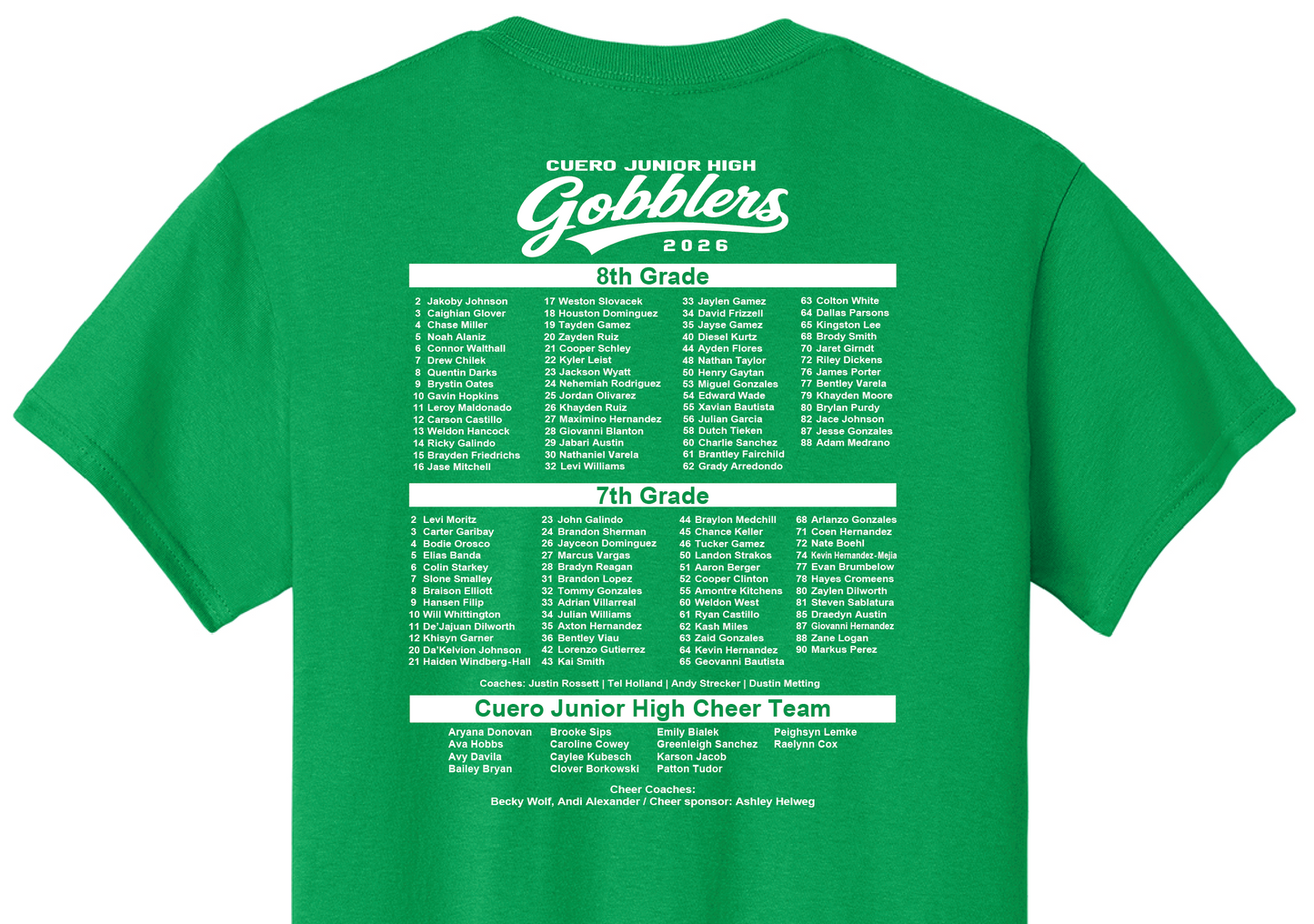 2026 - Cuero Junior High Football Roster Spirit Shirt